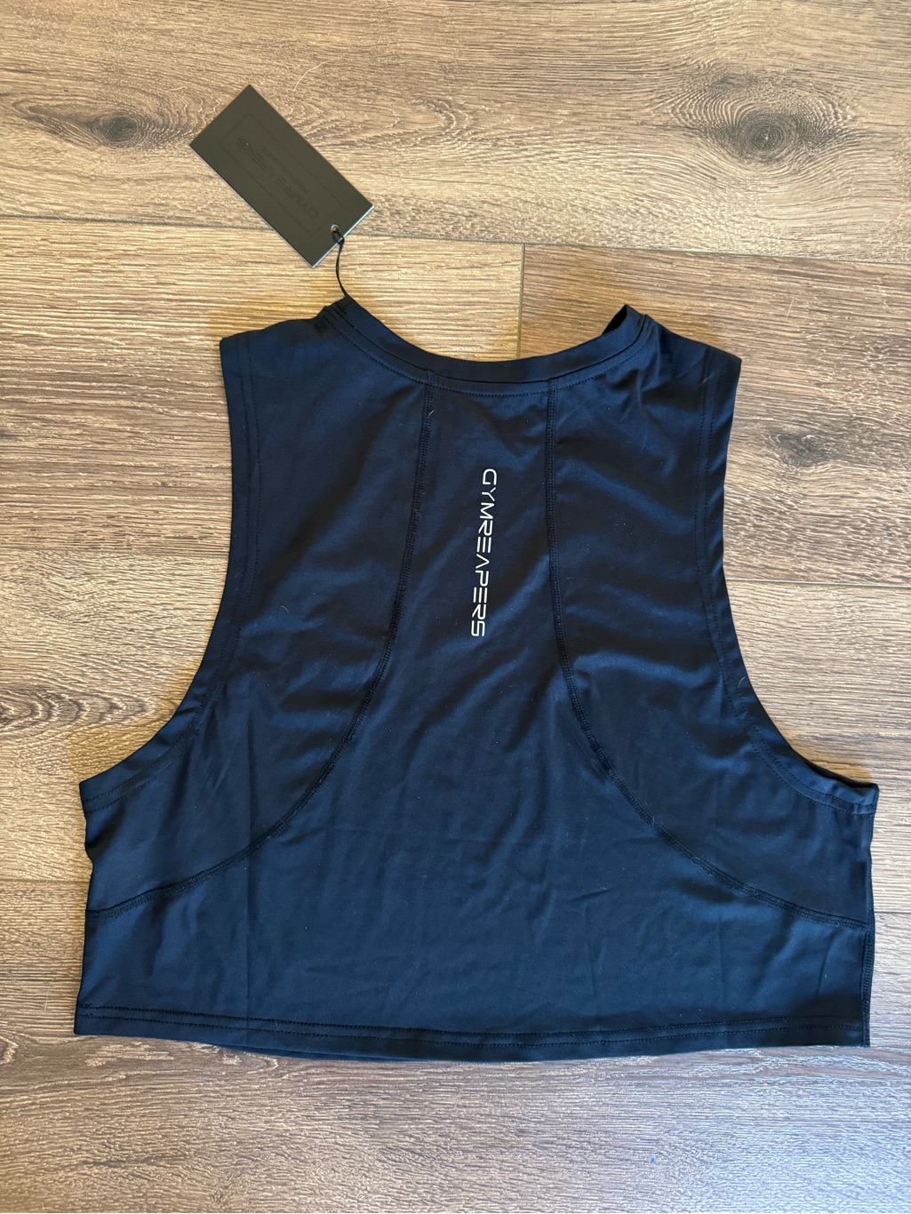 Nwt Gymreapers Sleeveless Crop Workout Tank Top, Vertical Logo, Black — image 3 of 3